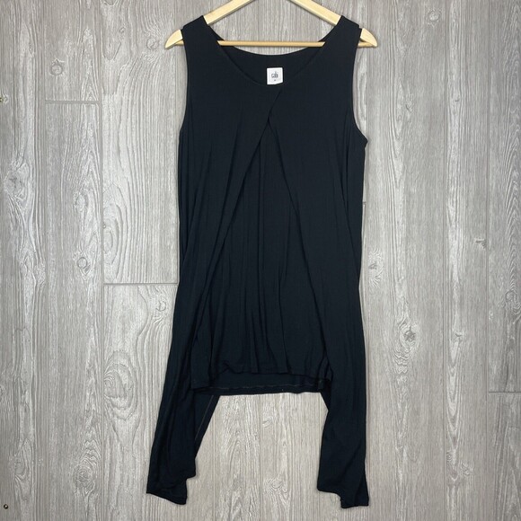 CABI Solid Black Sleeveless Faux Wrap Stretch Rayon Knit‎ Dress Womens Sz Medium - Picture 4 of 8